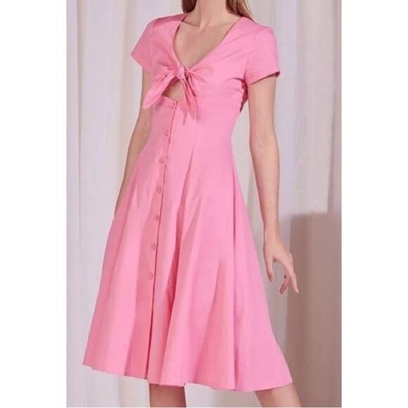 STAUD 6 Alice bubblegum pink tie front midi dress - Picture 2 of 7